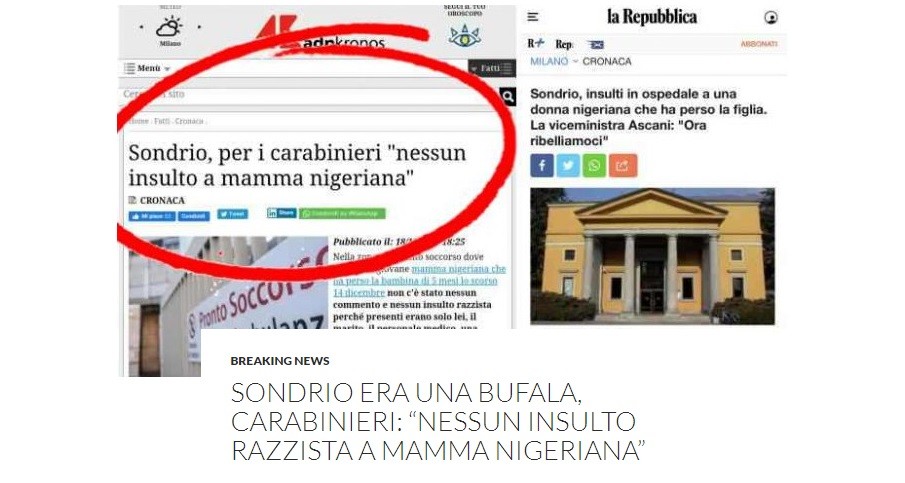 Dubbio fake news sugli insulti razzisti all'ospedale di Sondrio dopo il decesso della bimba nigeriana